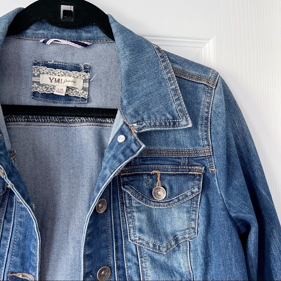 Dark Denim Jacket with Distressed Details Size Large - Picture 3 of 10